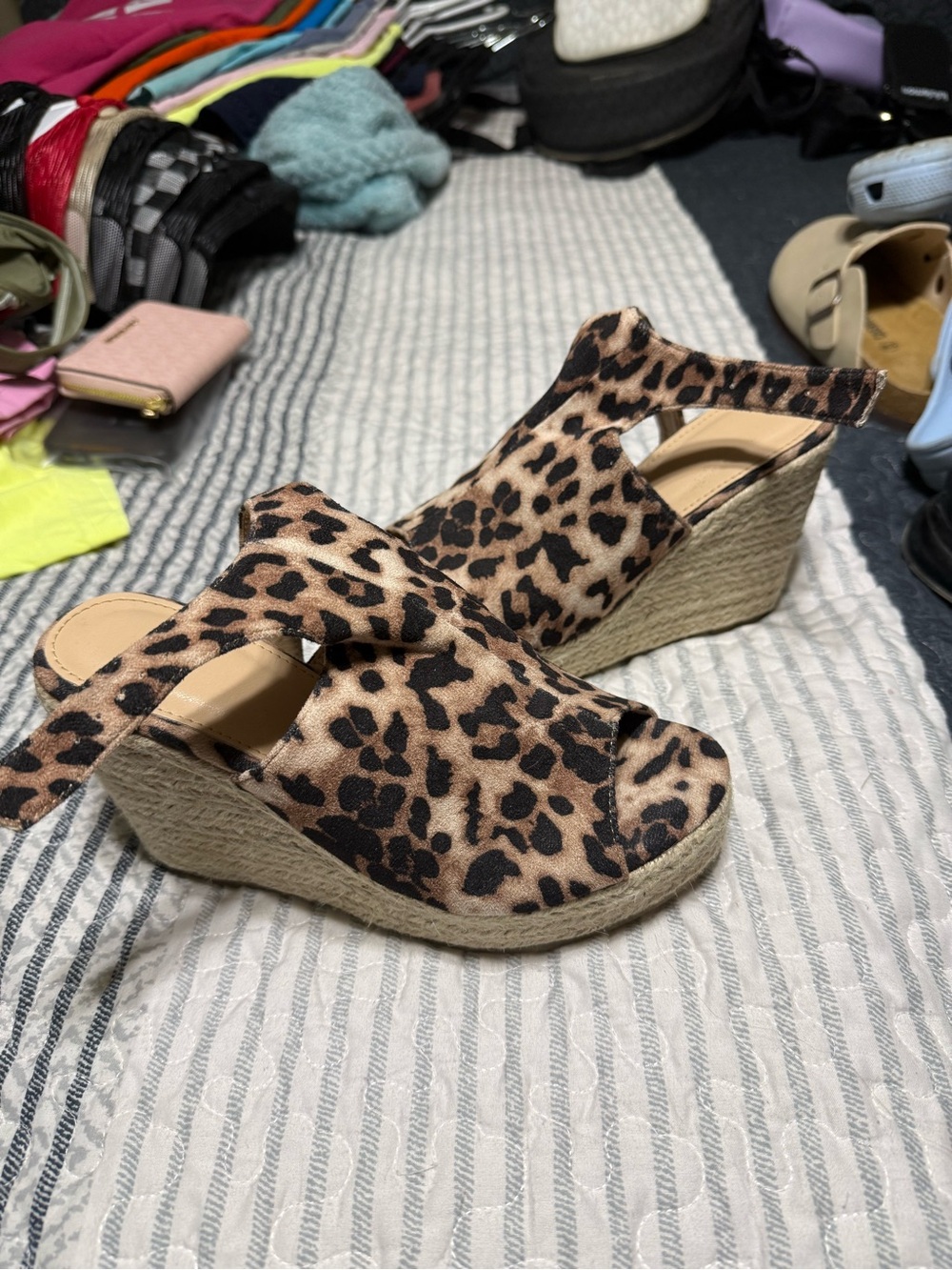 Leopard Print Wedge Sandals - Women